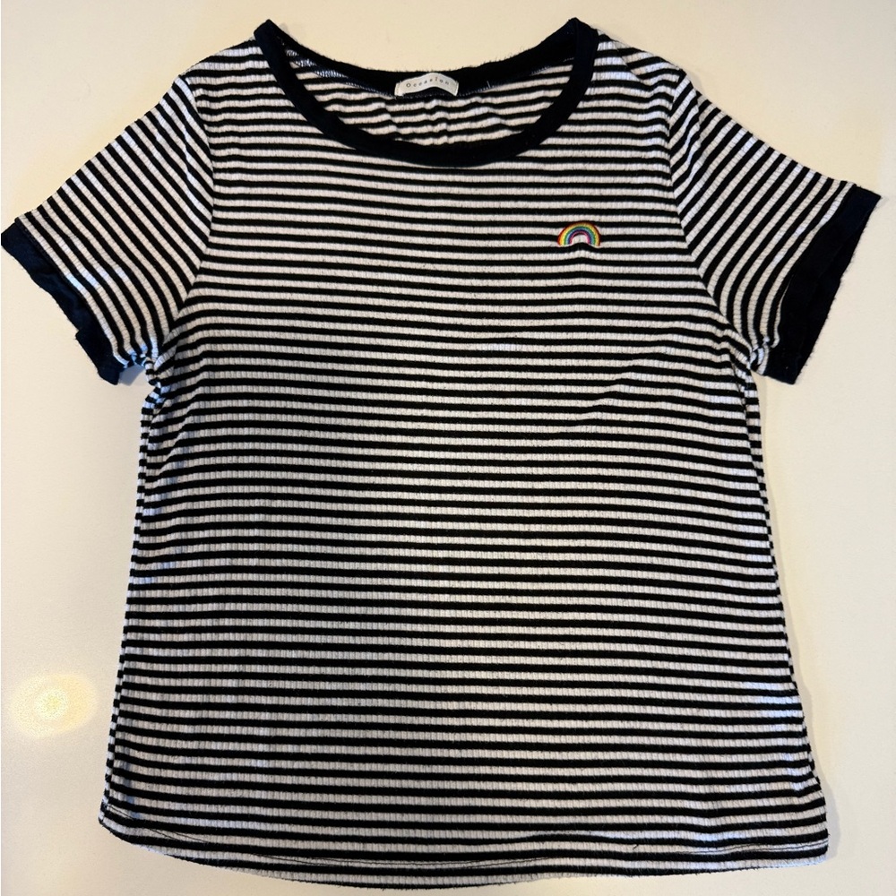 Occasion Striped Tee with Rainbow Accent